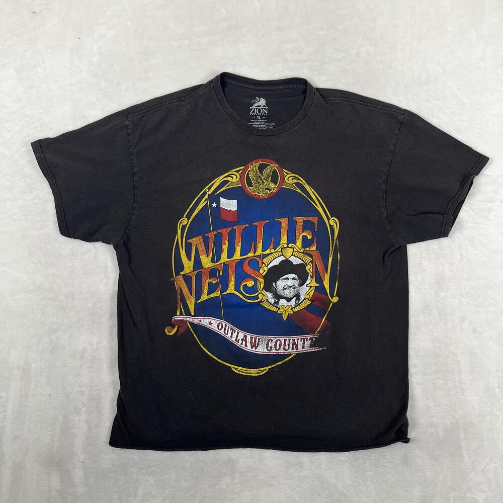 Willie Nelson T-Shirt Size XL Black Outlaw Country Western Music Retro CROPPED